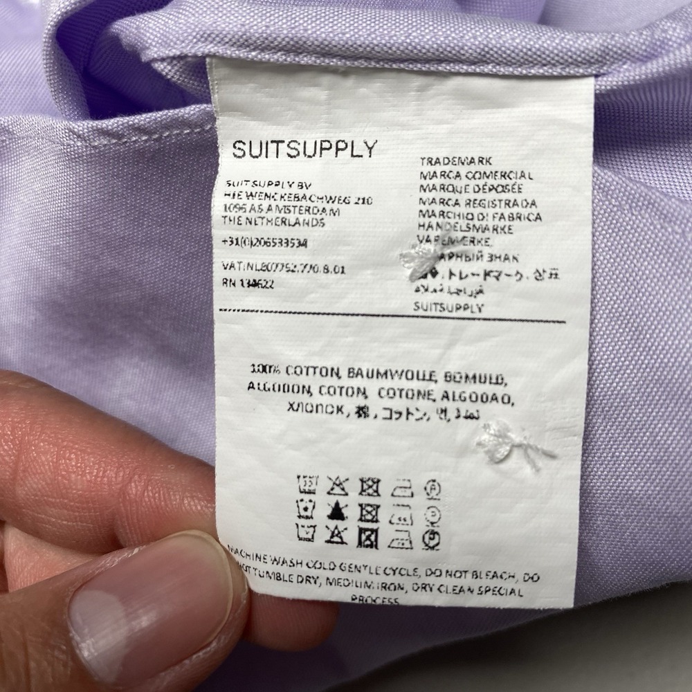 Custom Suitsupply Thomas Mason Dress Shirt (14.5 Extra Slim) Light Purple - Picture 12 of 13